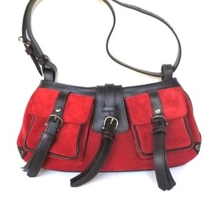 Burberry Red Suede and Brown Leather Mini Baguette Pouchette